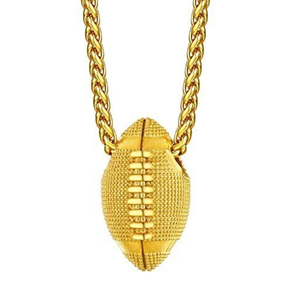 3993 Gold Soccer Pendant 18K Gold Plated American Football Necklaces Rugby